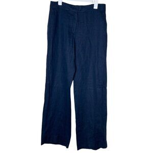 MNG by Mango Navy Linen Wide Leg Pants Women’s Size 12 High Rise Trousers